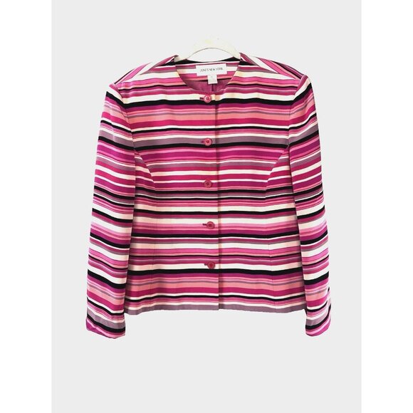 Jones NY VTG Pink Striped Silk Blouse Blazer 16 Quiet Luxury Office Grandmacore - Picture 1 of 16